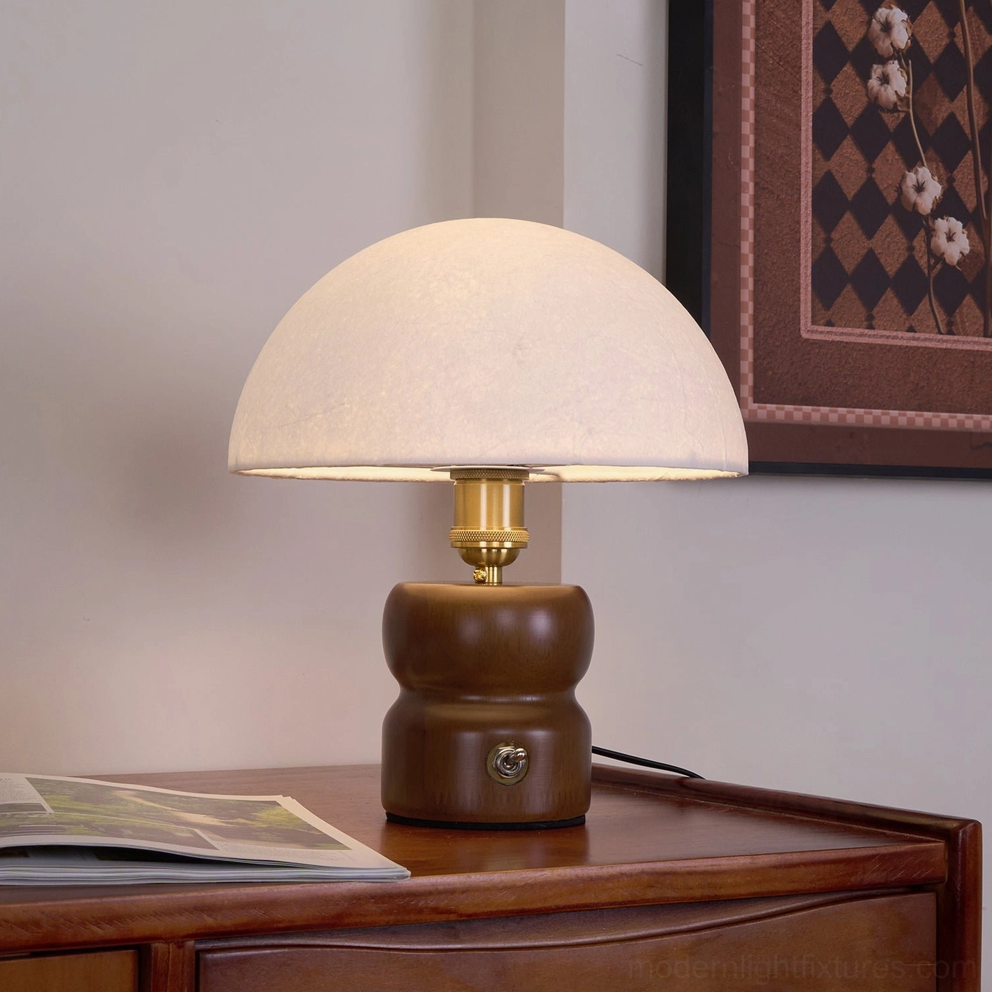 Modern minimalist mushroom table lamp highlighted in curated interior design showcase setting