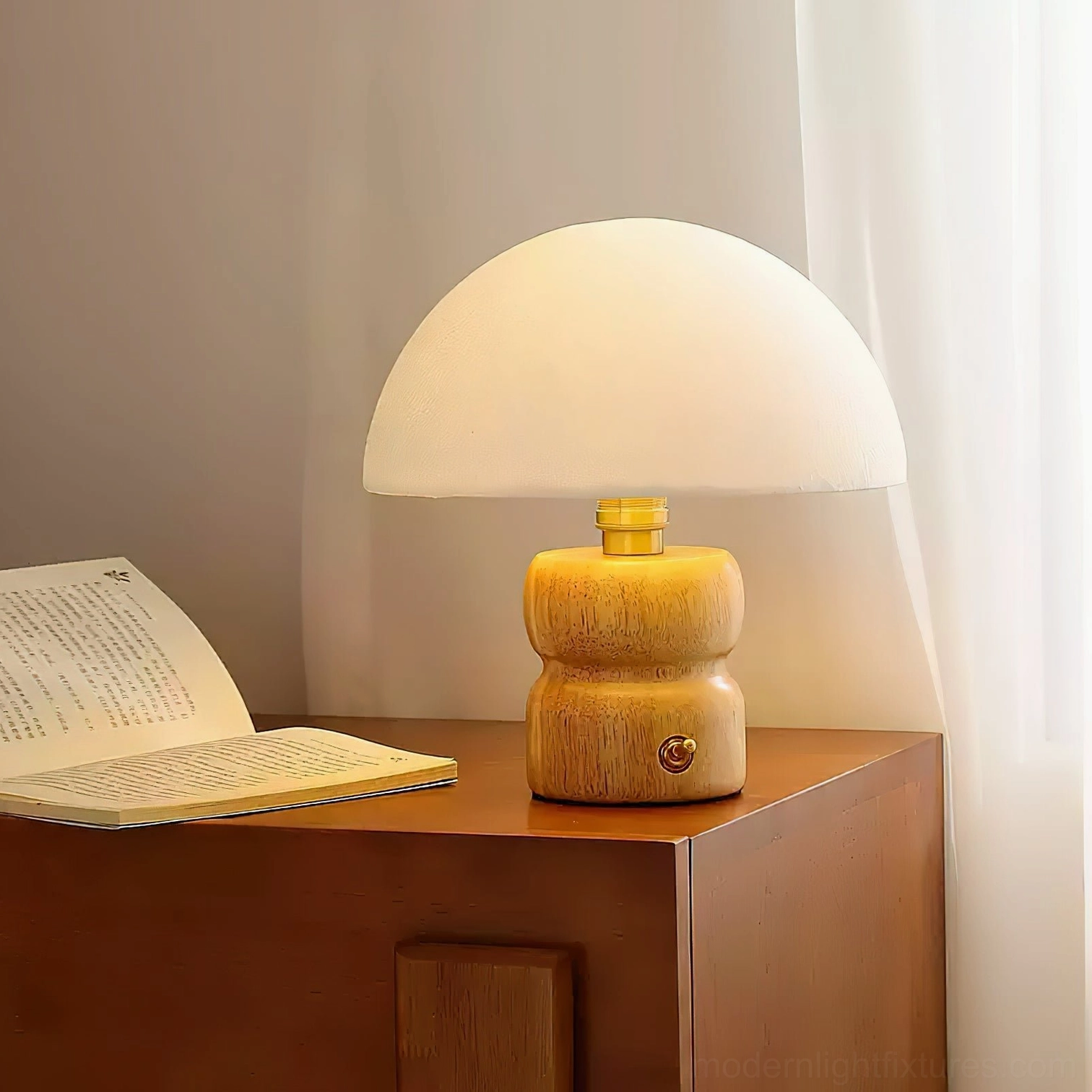 Modern minimalist mushroom shaped lamp with metal hardware and smooth operation toggle switch