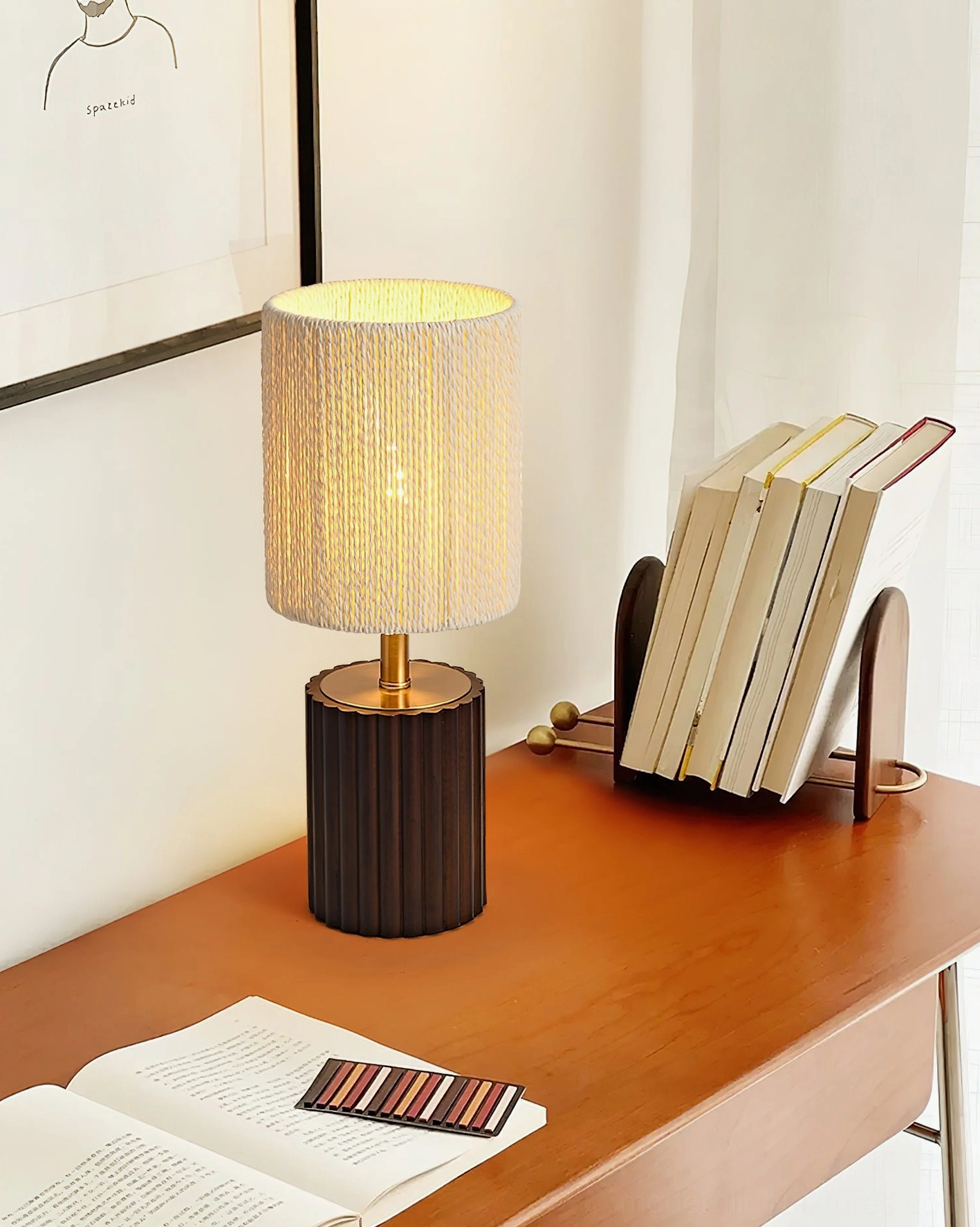 Minimalist Nordic style grooved wood table lamp accent lighting for modern interiors