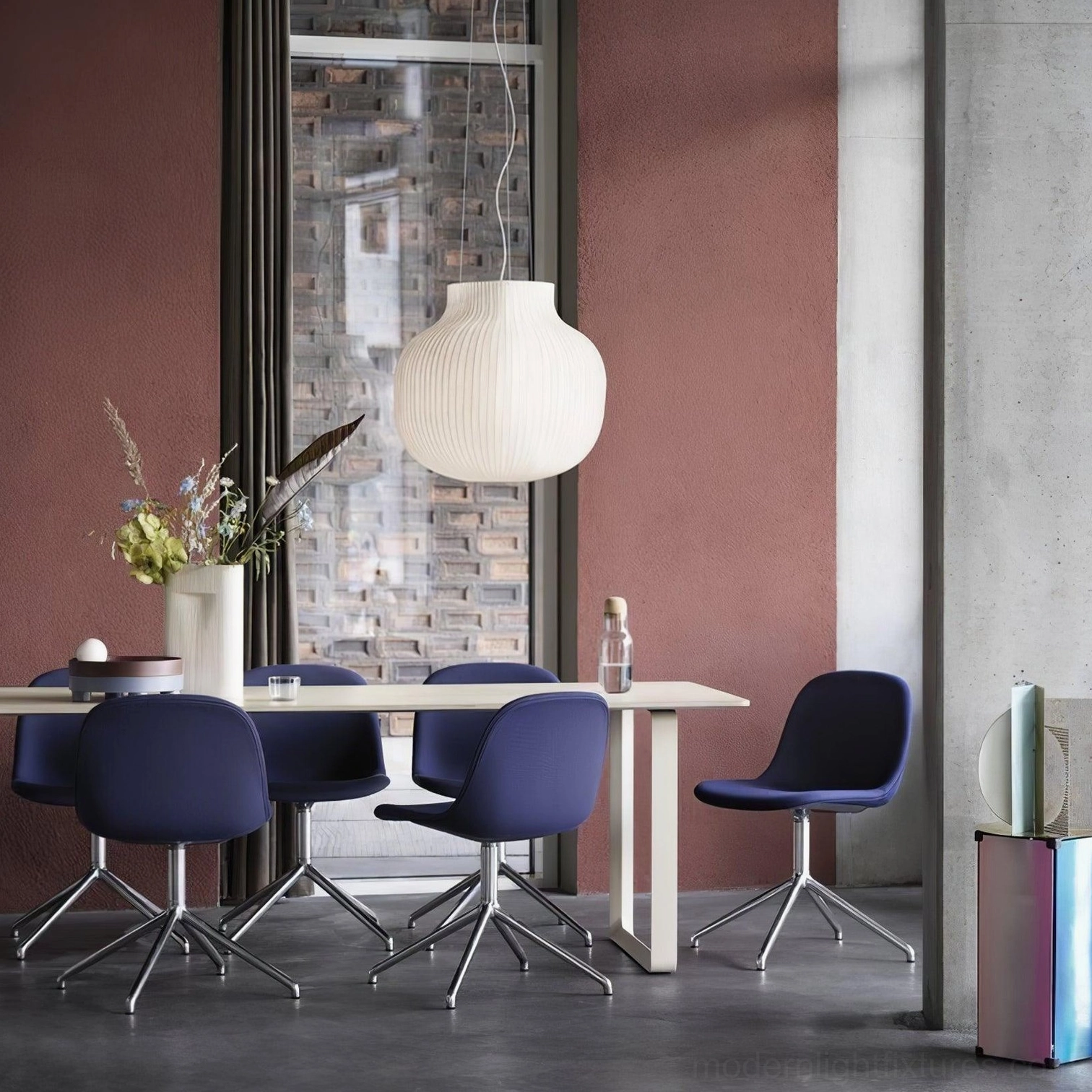 Minimalist white ribbed pendant light fixture showing clean lines and refined aesthetic