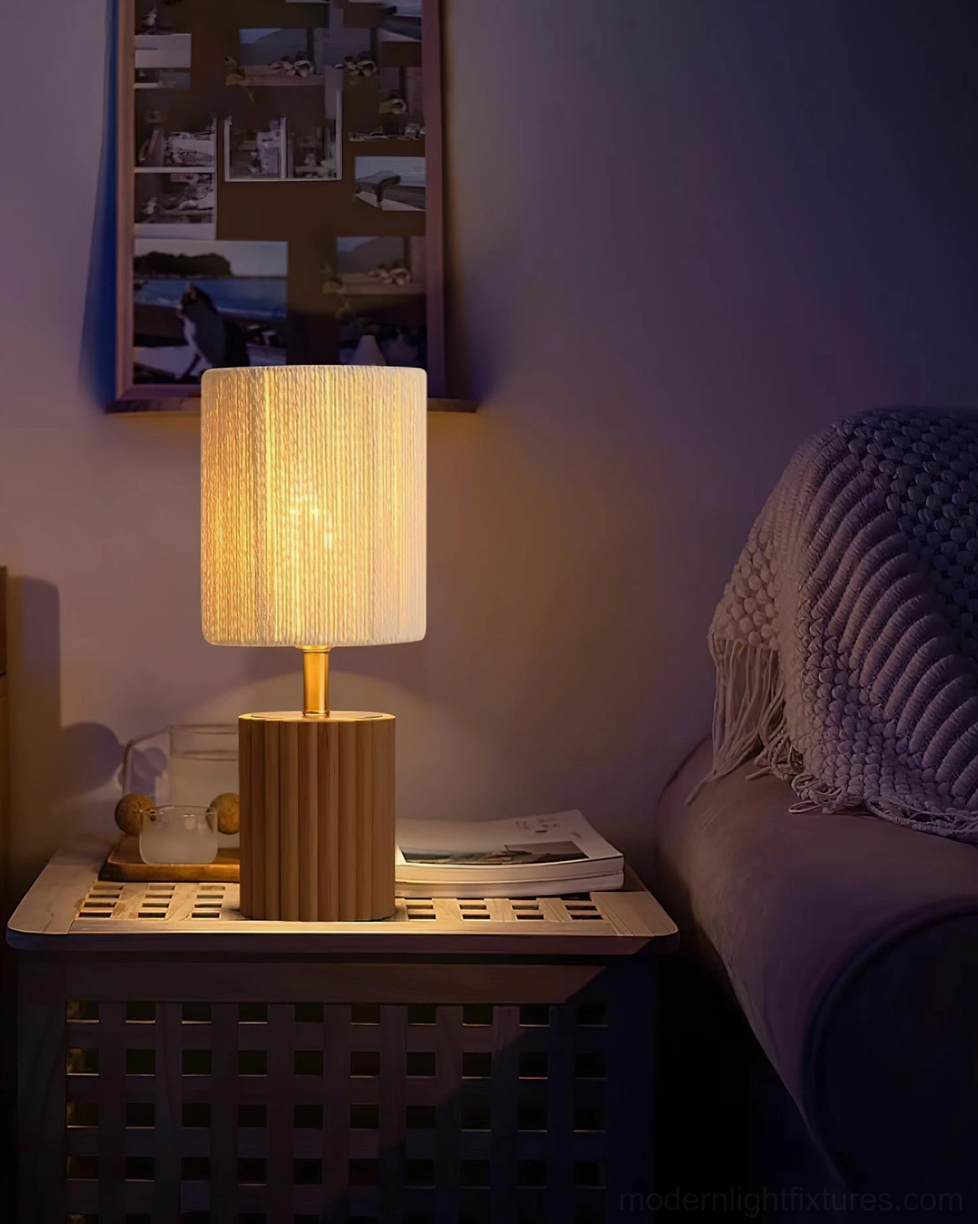 Minimalist modern table lamp grooved wooden base sculptural accent piece interior styling