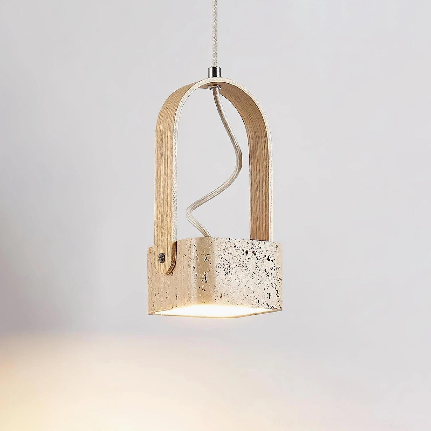 Minimalist travertine pendant light warm ambient bedroom accent lighting fixture