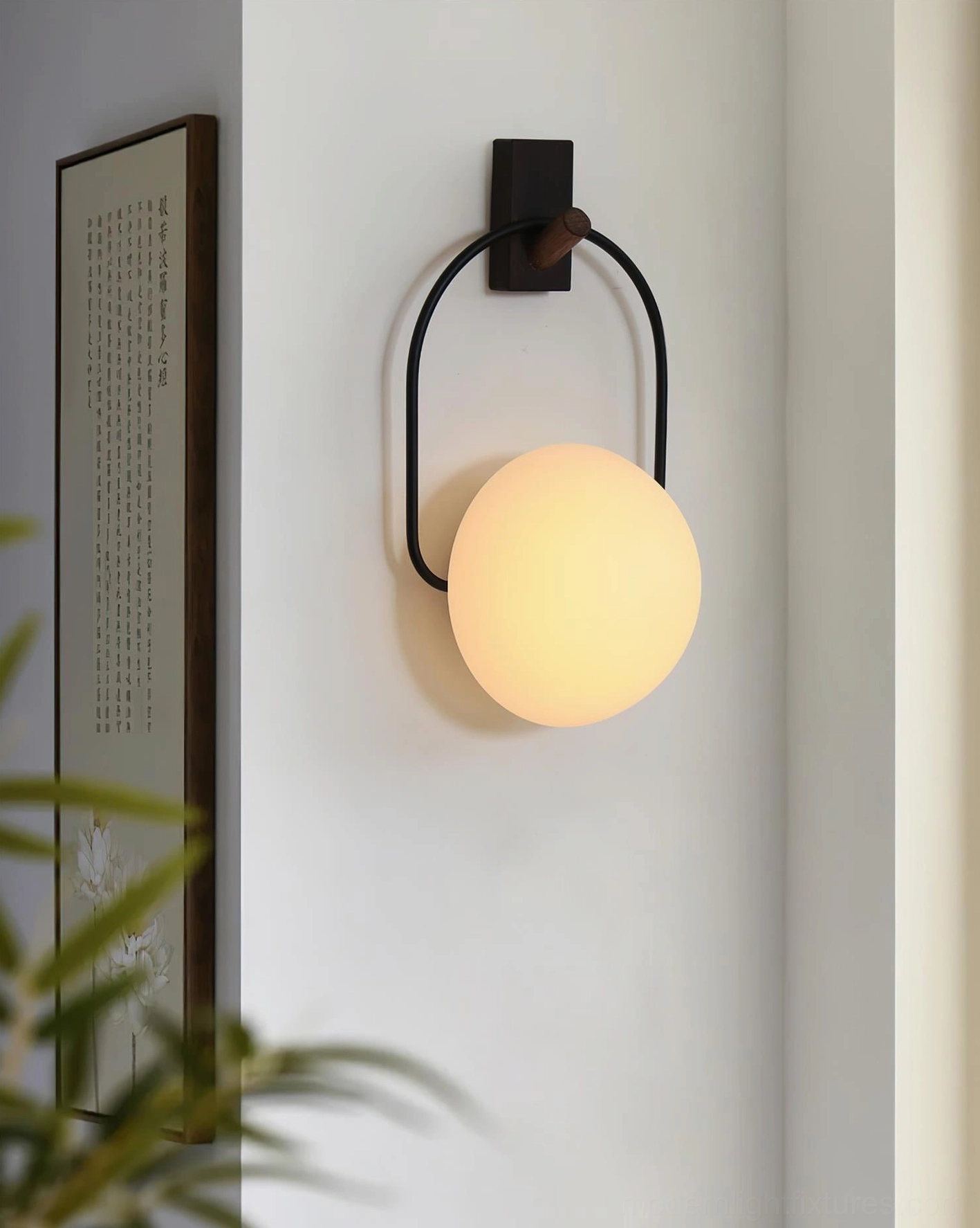 Minimalist wall sconce light installation, hallway ambient lighting fixture, Scandinavian Nordic design style