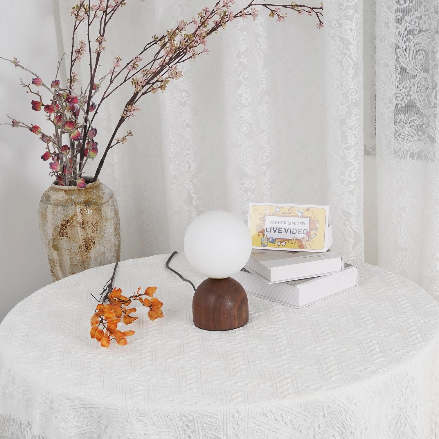 Minimalist wood globe table lamp frosted shade contemporary Scandinavian home lighting design