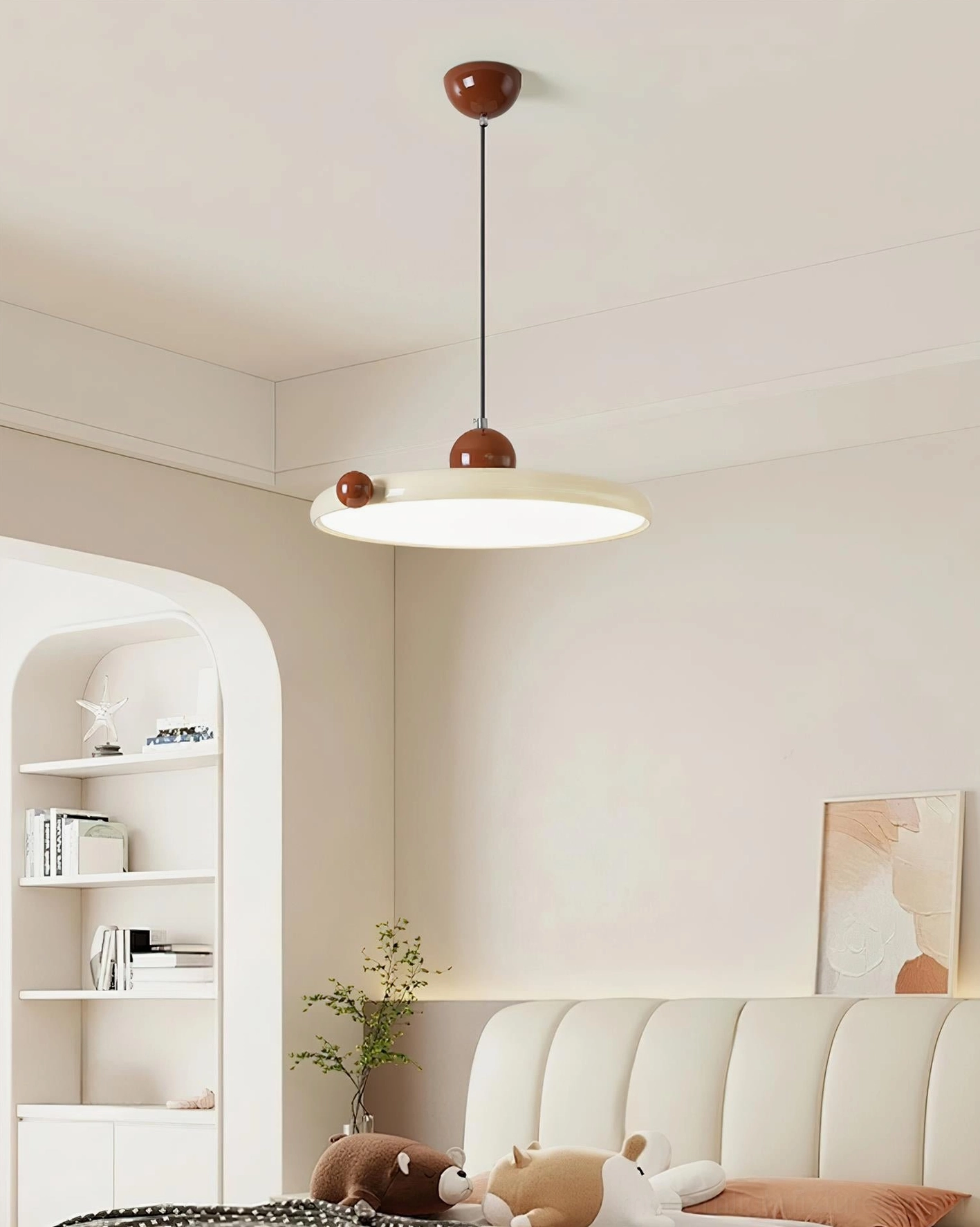Minka contemporary pendant light installed in modern home interior lighting showcase