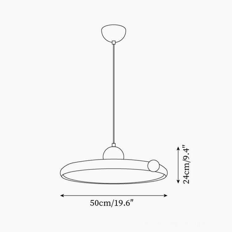 Technical schematic drawing of Minka 50cm diameter pendant light with specifications and measurements