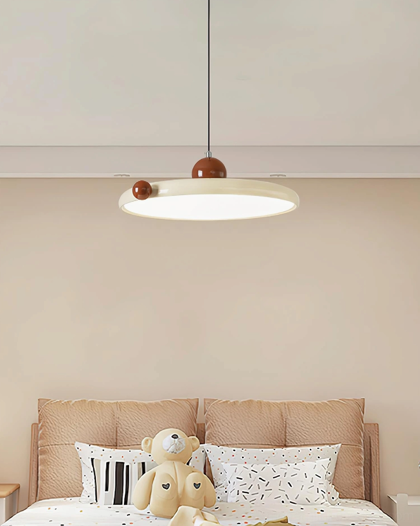 Minka disc pendant lamp metal and acrylic construction detail with spherical accents