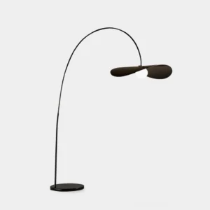 Minori Arc Floor Lamp - Matte Black Modern Curved Floor Lamp with Oval Shade, Front View