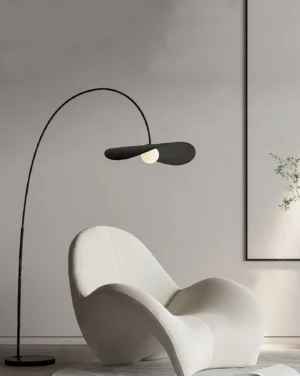 Minori Modern Floor Lamp in Contemporary Living Room - Black Arc Lamp with Warm LED Lighting