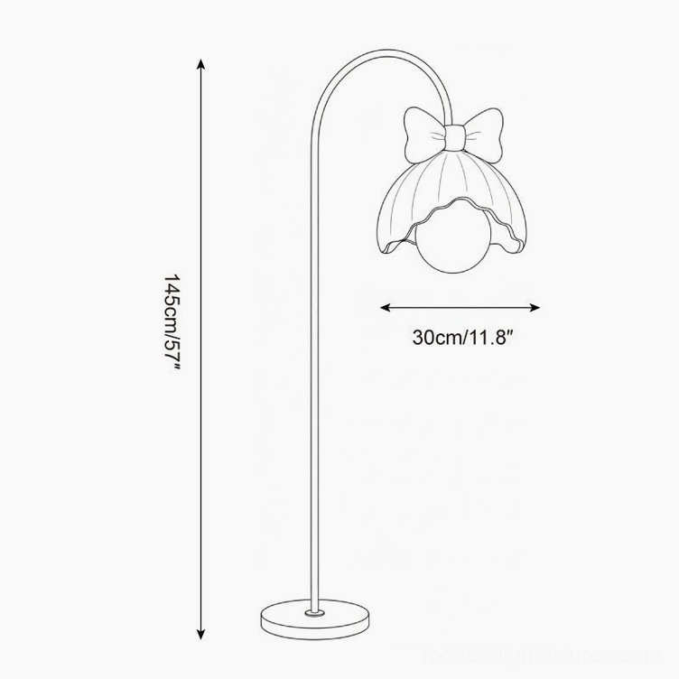 Minty Belle floor lamp technical schematic dimensions 145cm height 30cm shade width orthographic drawing