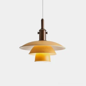 Mirage Layer modern tiered pendant light with three-layer aluminum shades in warm bronze, front view on white background
