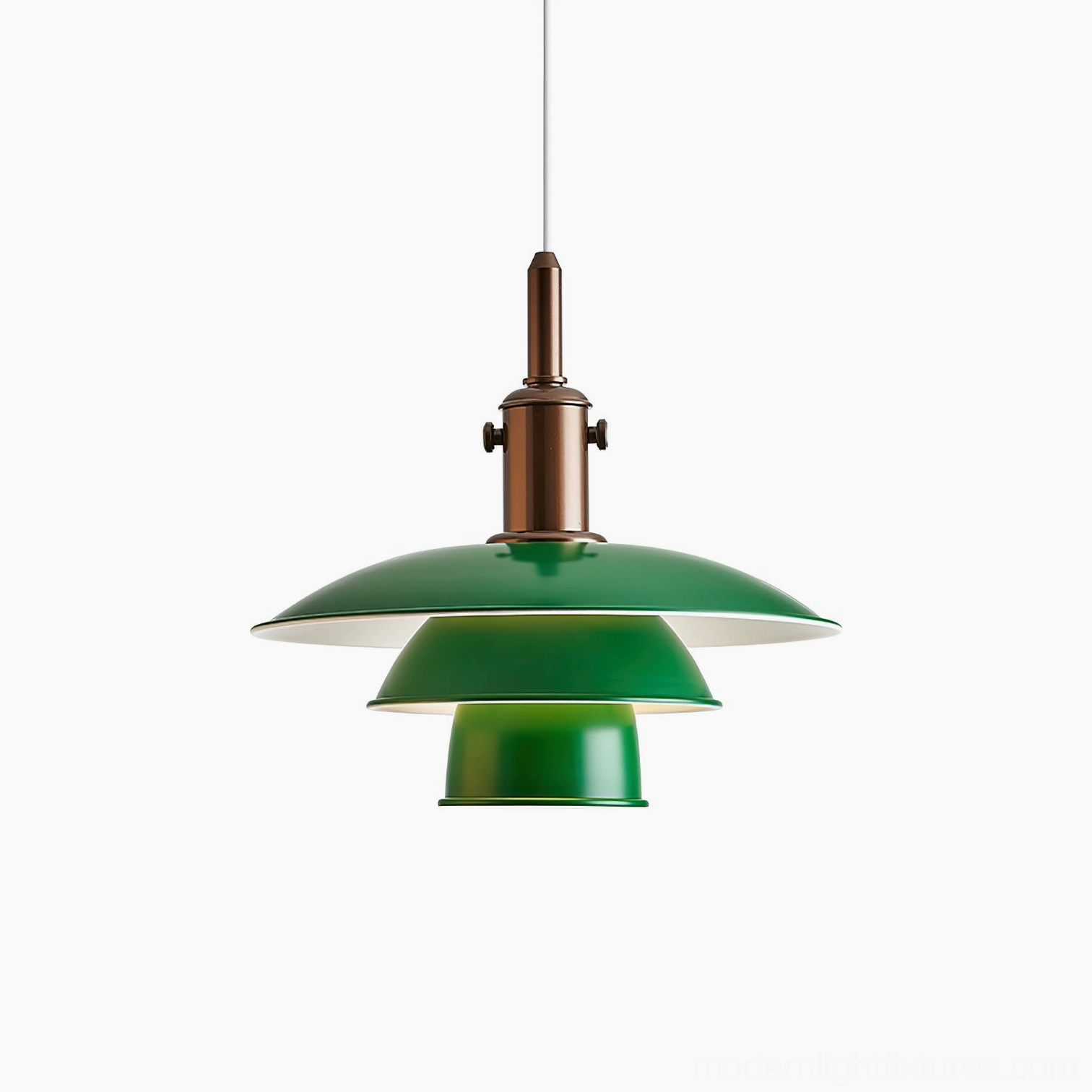 Mirage Layer pendant light in emerald green, tiered contemporary lighting fixture with metal components and modern aesthetic