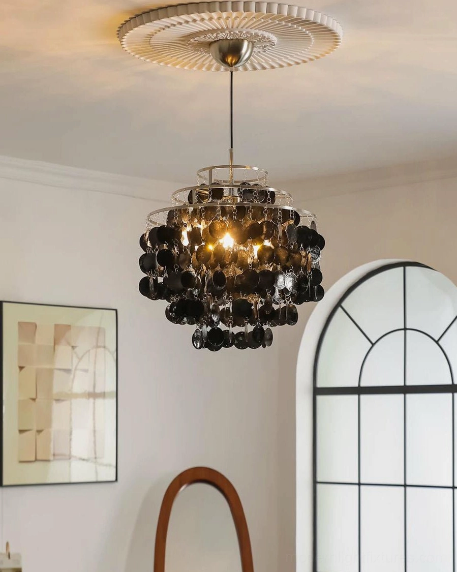 Mirelle tiered capiz shell chandelier full product overview with all size options displayed