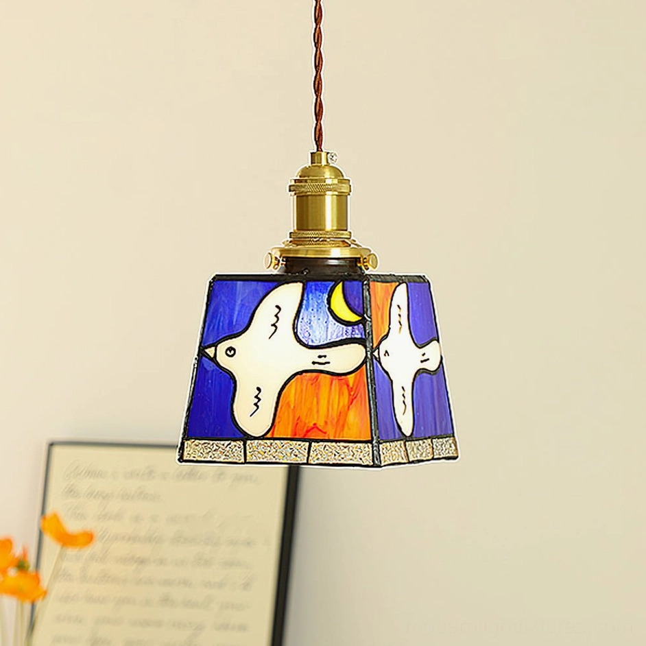 Miroa blue stained glass pendant lamp color variant close-up