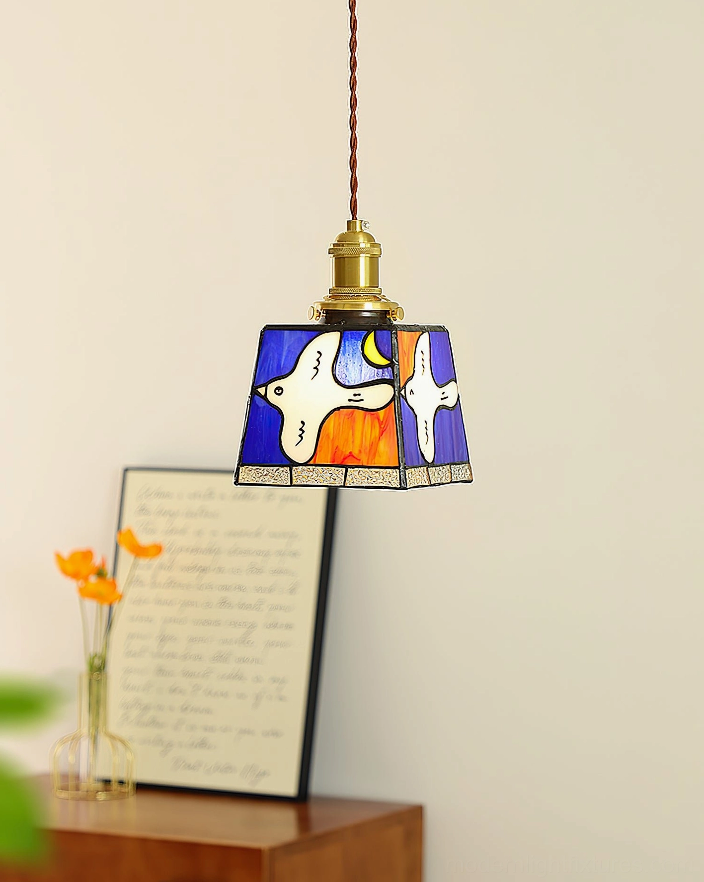 Miroa pendant lamp installed interior design mid-century modern aesthetic