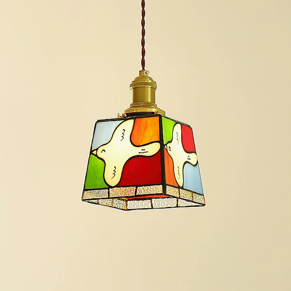 Miroa red stained glass pendant light mounted as bedside fixture