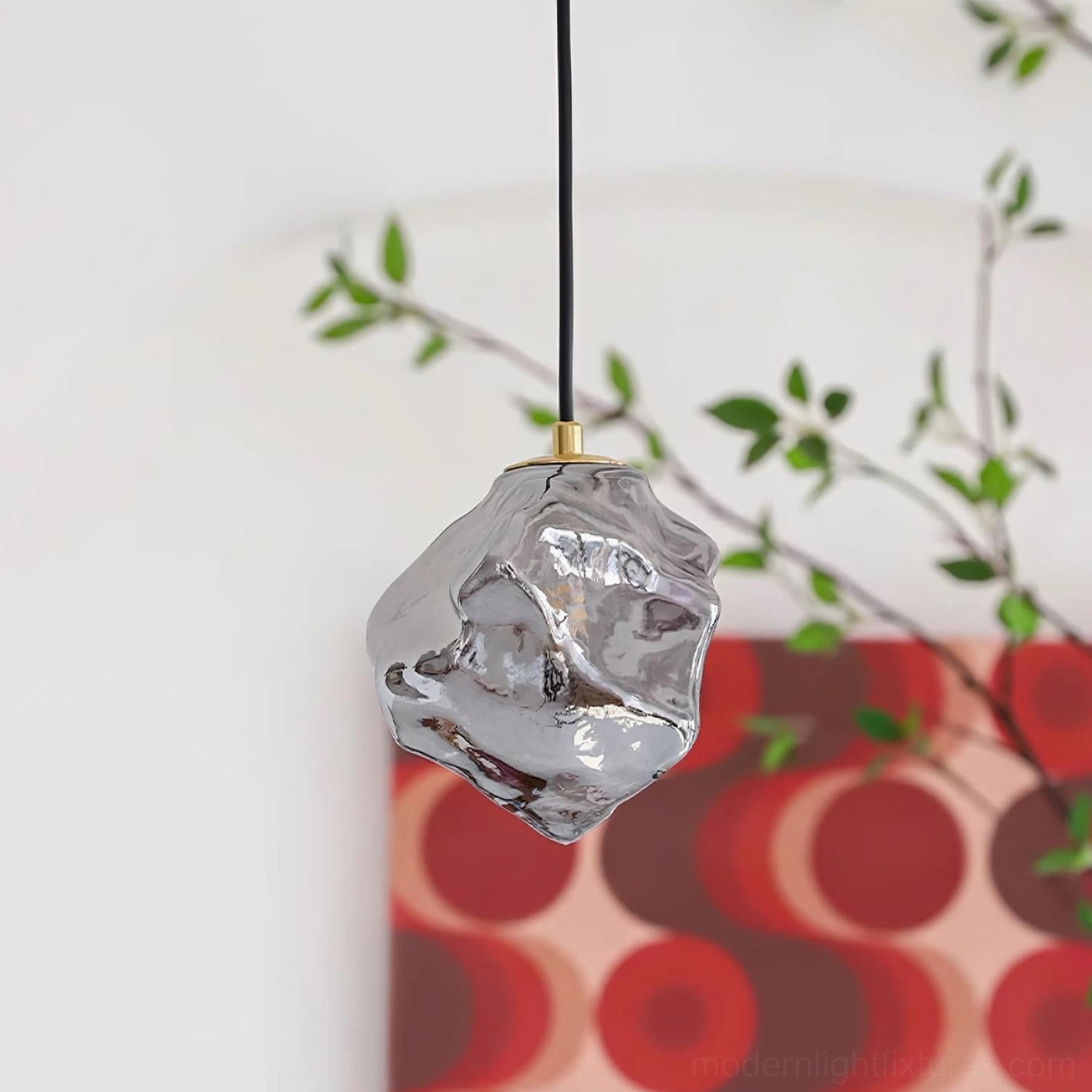 Mirza smoke gray handcrafted glass pendant light in modern living space with contemporary decor and minimalist aesthetic