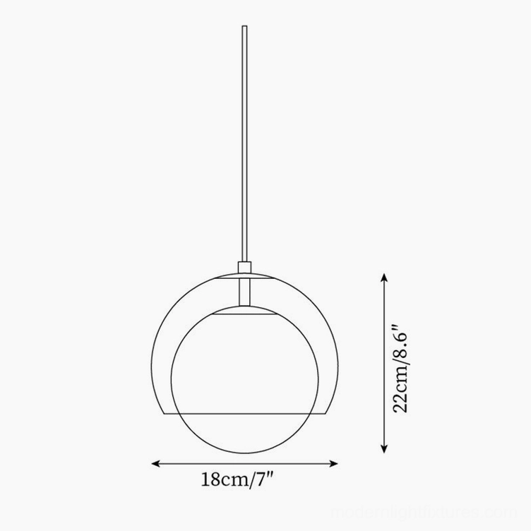 Technical dimension drawing of Misty pendant light showing 18cm diameter and 22cm height specifications