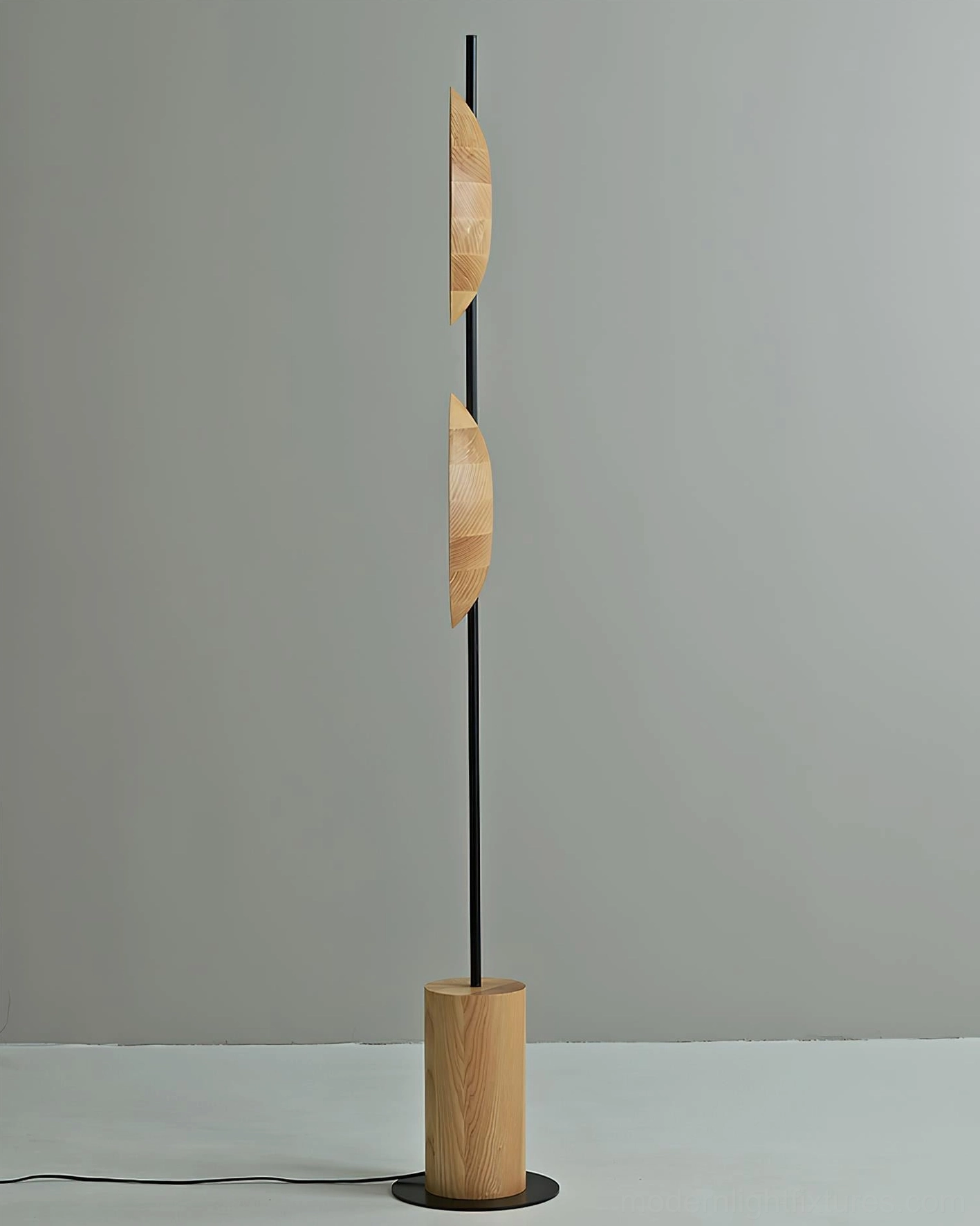 Mito modern floor lamp architectural geometry showing balanced circular shades and vertical stem structure