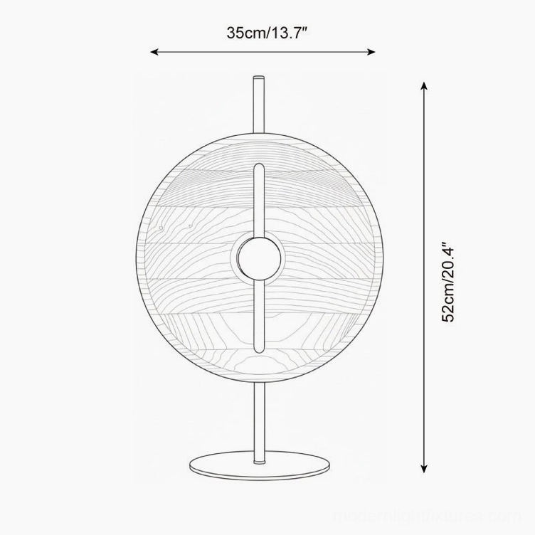 Mito table lamp technical specification diagram showing 35cm width and 52cm height dimensions