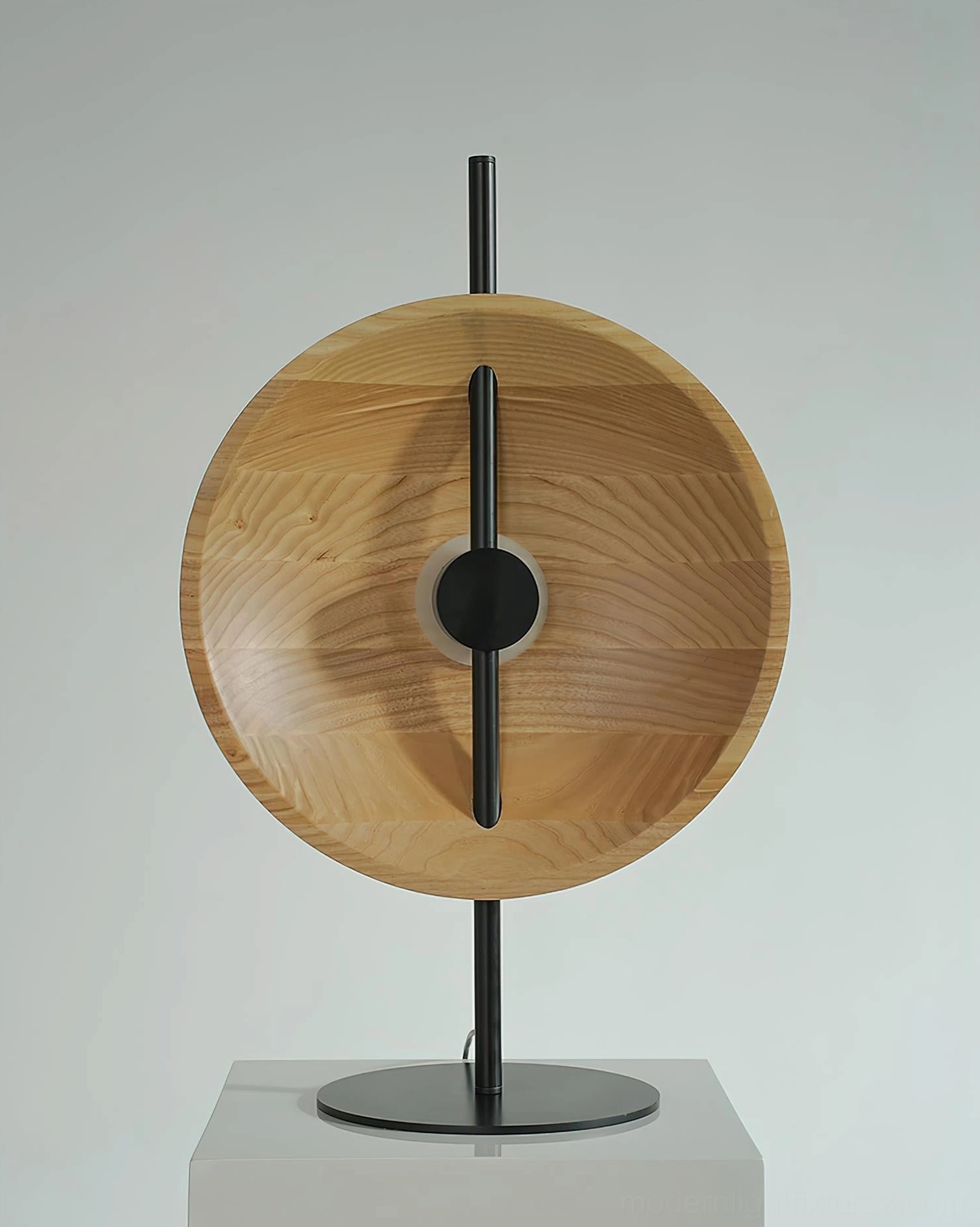 Mito designer table lamp front three-quarter view displaying natural ash wood finish and minimalist metal design