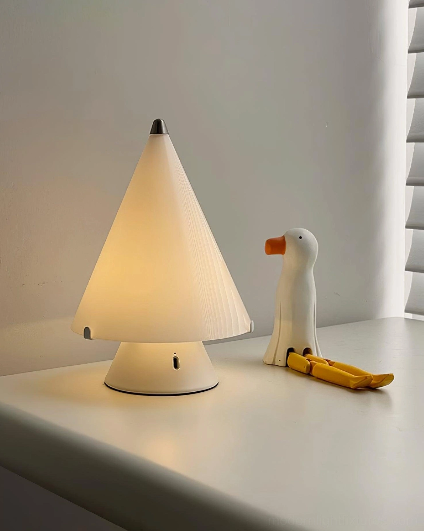Miza table lamp modern white conical shade geometric design home office lighting