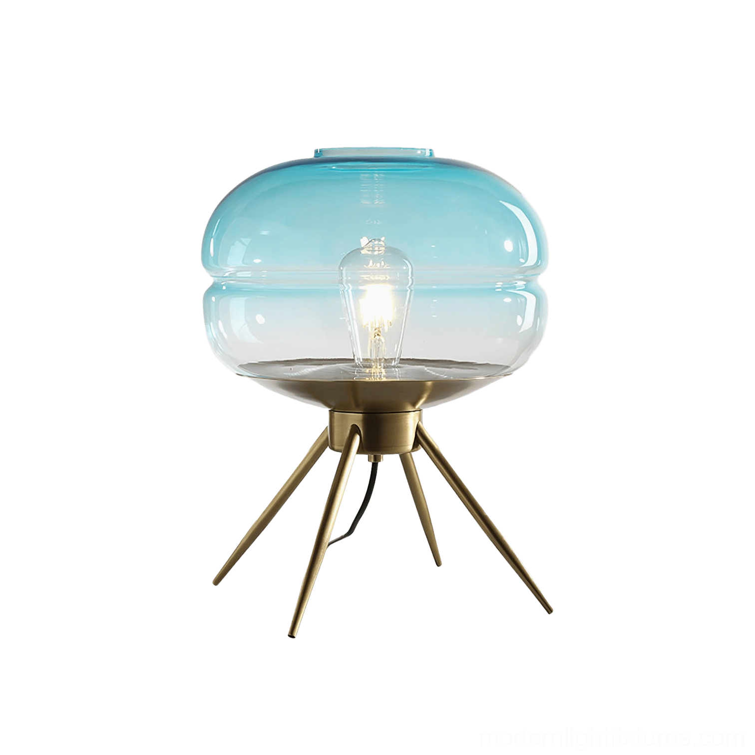 Moda tiered glass table lamp architectural detail showing layered glass construction and brass foundation