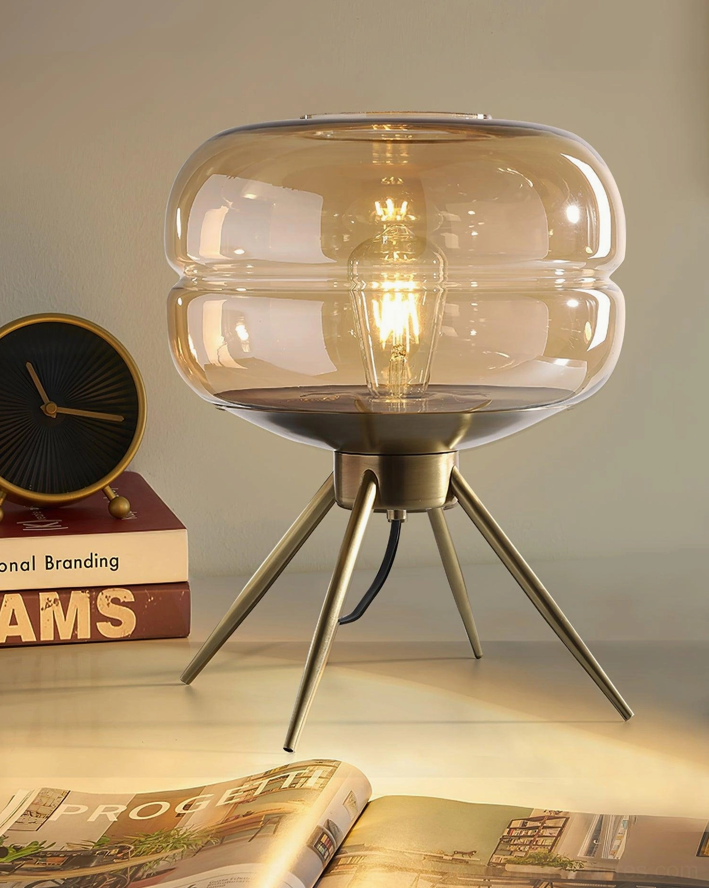 Moda table lamp color swatch detail showing glass shade finish texture and brass base finish combination