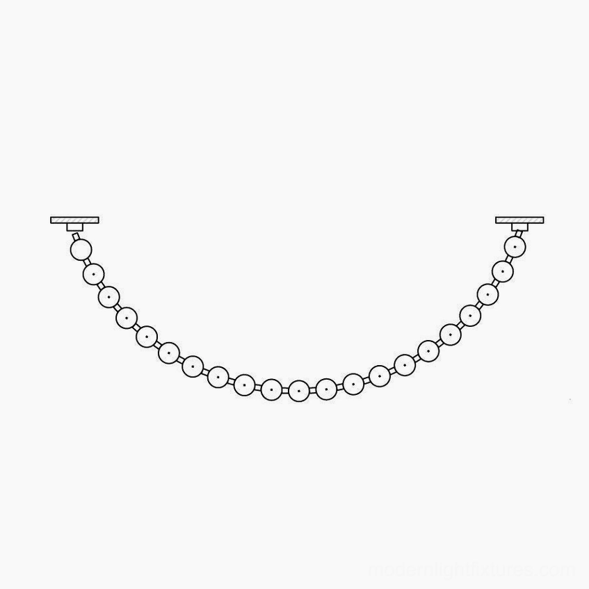Pearl string light fixture Model 7 with 238cm length and sculptural hanging installation
