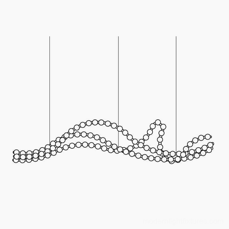Pearl string chandelier Model 8 with 120-sphere configuration and 300cm horizontal span