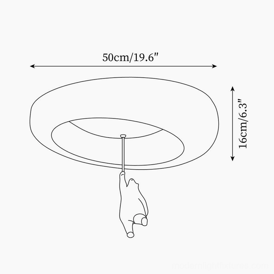 Technical schematic diagram of Model A bear ceiling light showing 50cm diameter and 16cm height specifications