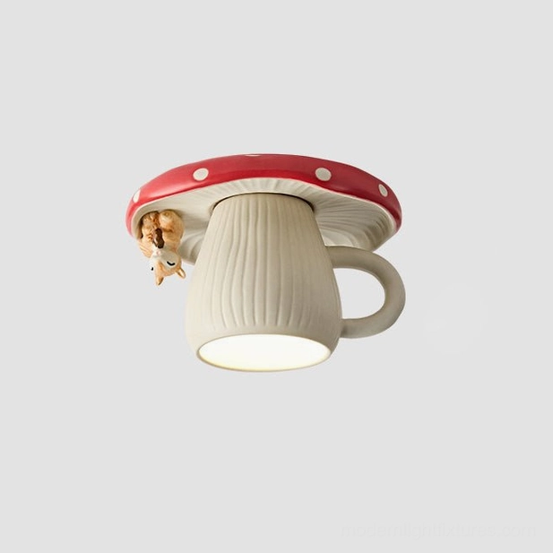 Whimsical ceramic mug light Model A surface-mount installation display