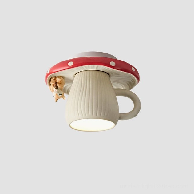 Model A mushroom squirrel red cream ceramic mug ceiling light fixture