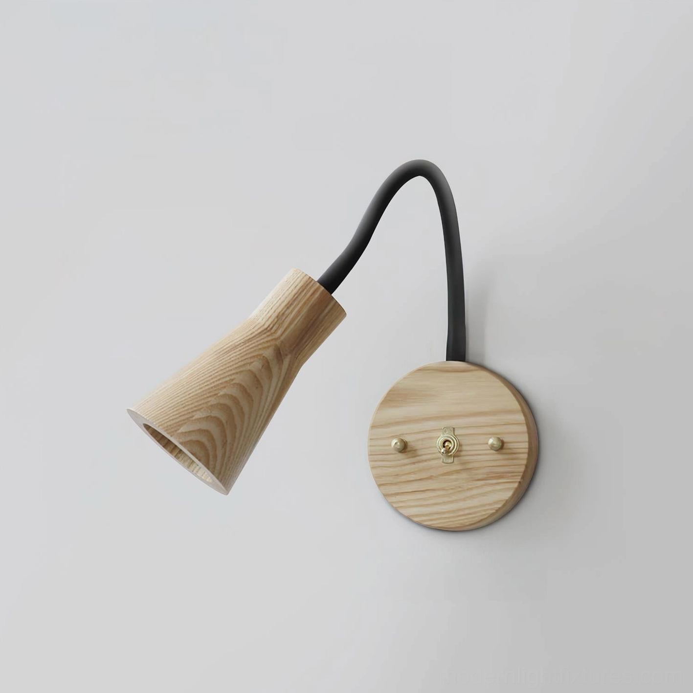 Natural wood finish Model A wall sconce with flexible arm, Scandinavian style lighting