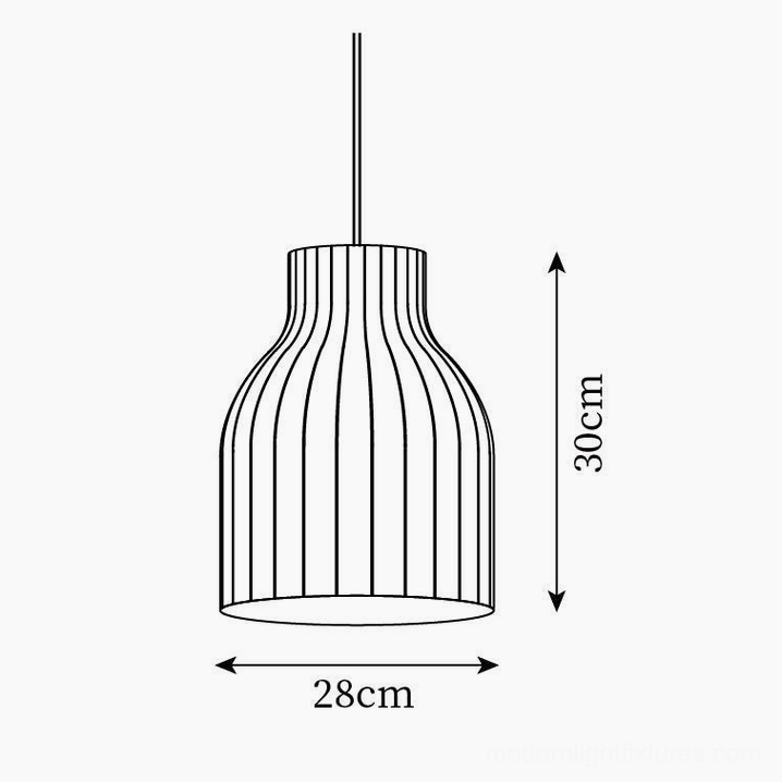 Technical line drawing orthographic side view Model A cocoon pendant light specifications 28cm diameter 30cm height