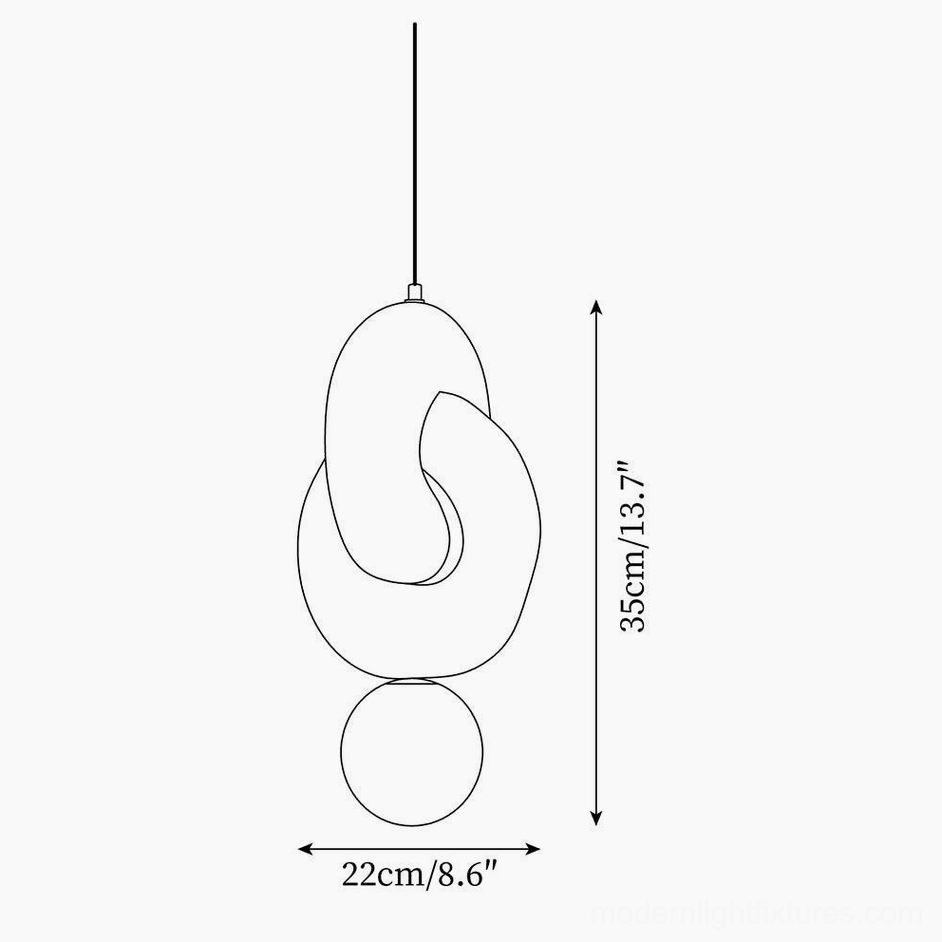Technical schematic drawing of modern layered pendant lamp Model A, 22cm diameter x 35cm height specifications