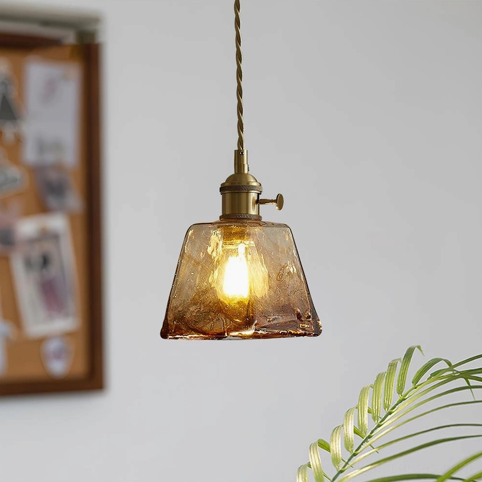 Model A retro amber glass pendant light - 4.3 inches diameter compact size