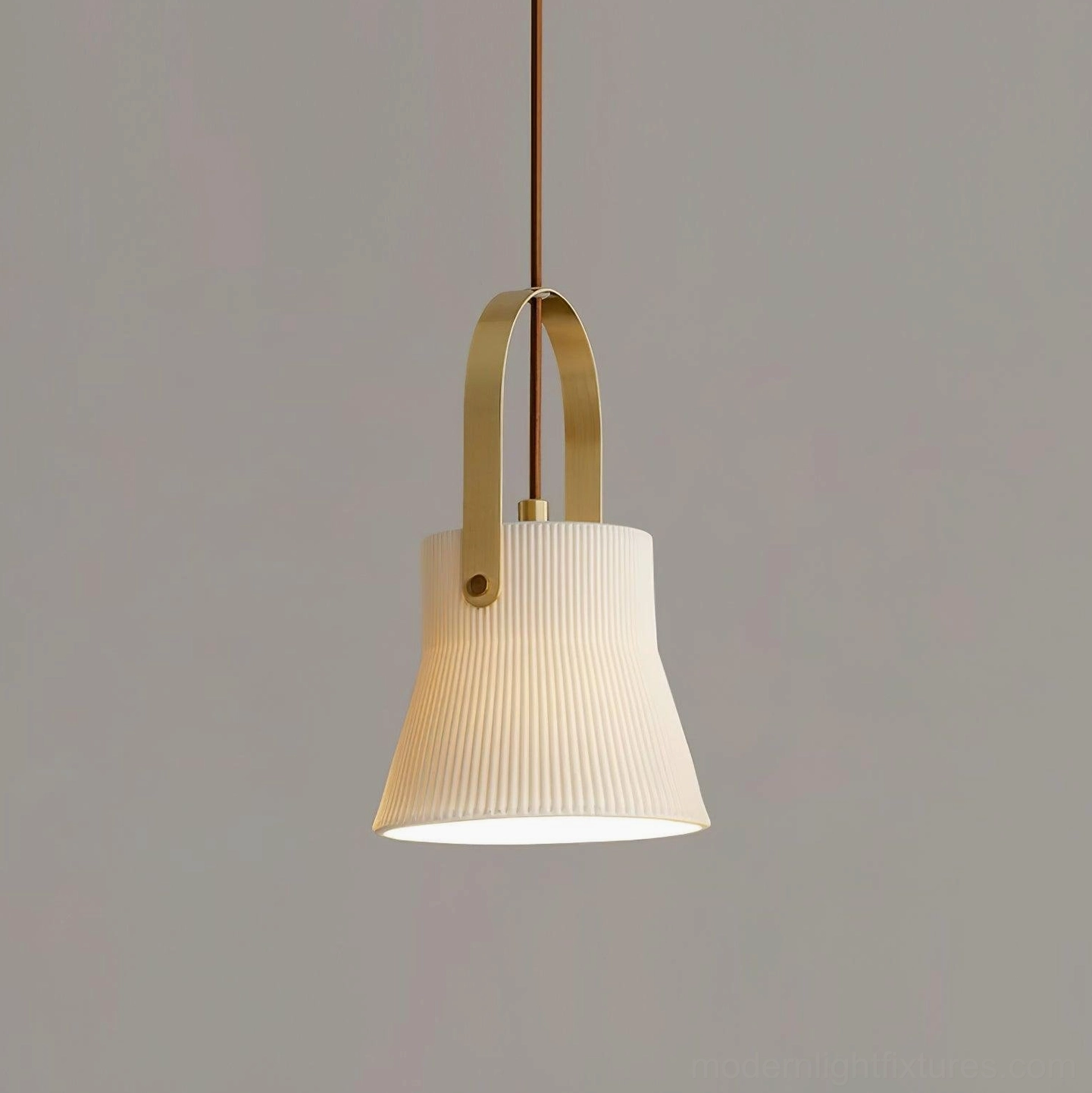 Model A ribbed ceramic pendant light fixture showing compact size and proportions