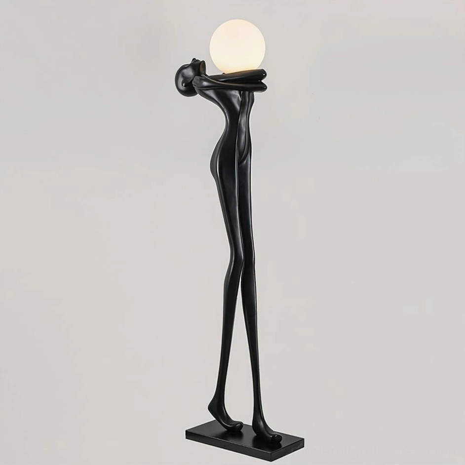 Model A sculpture floor lamp 190cm height, black matte resin human form, modern art statement piece