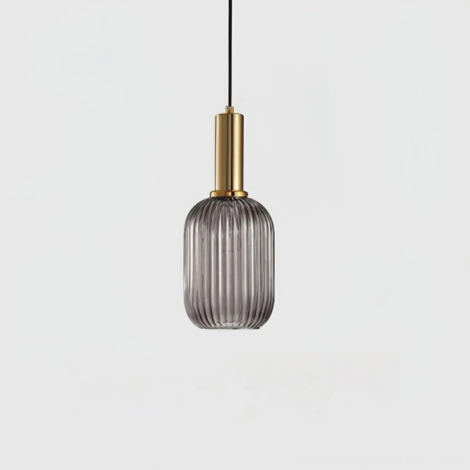 Model A smoke gray ribbed glass pendant lamp smallest size minimalist bedroom installation precise design