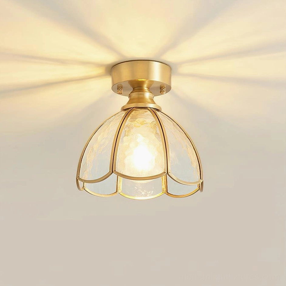 Model A vintage stained glass ceiling fixture with aqua and amber glass tones