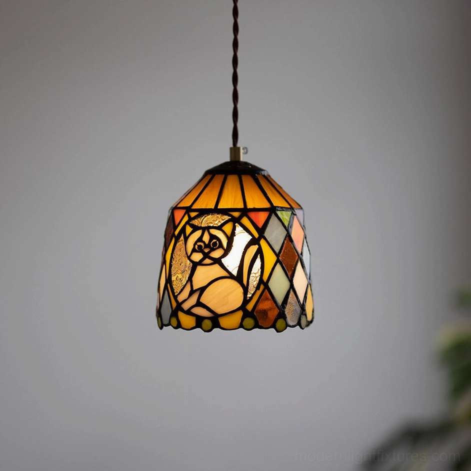 Model A handcrafted stained glass pendant light 15cm diameter 16.5cm height brass fixture