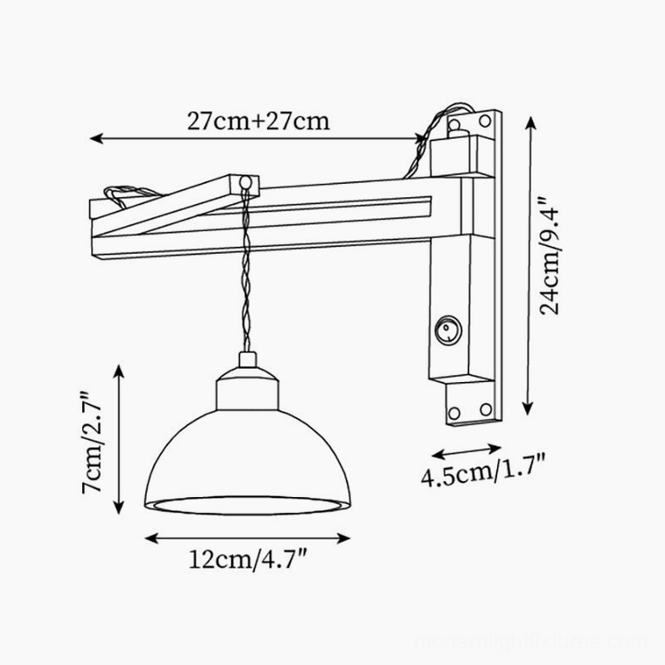 Technical blueprint diagram of travertine wall sconce Model A showing dome lampshade dimensions and mounting specifications