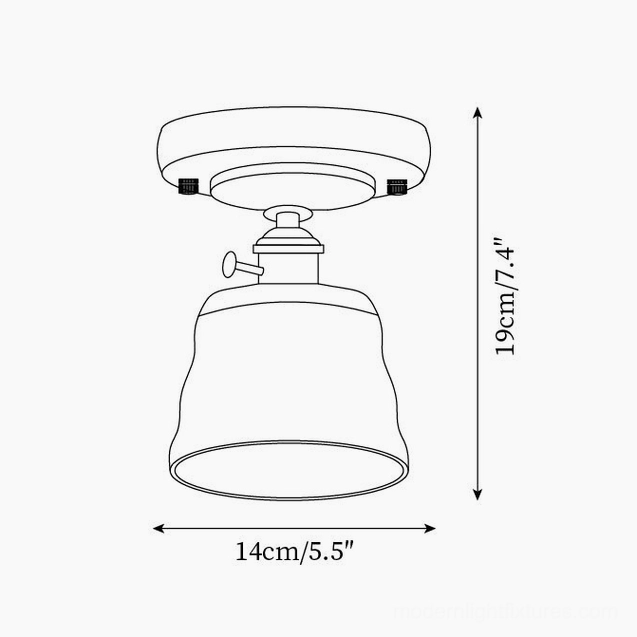 Technical specification drawing Model A trapezoid hand-blown glass ceiling light 14cm diameter 19cm height