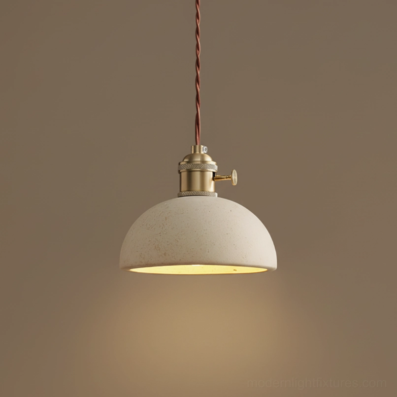 Model A travertine pendant light semi-spherical compact 15cm diameter form