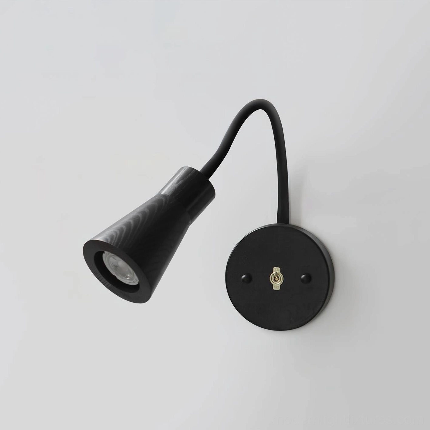 Modern wooden wall sconce Model A with cylindrical shade in black finish
