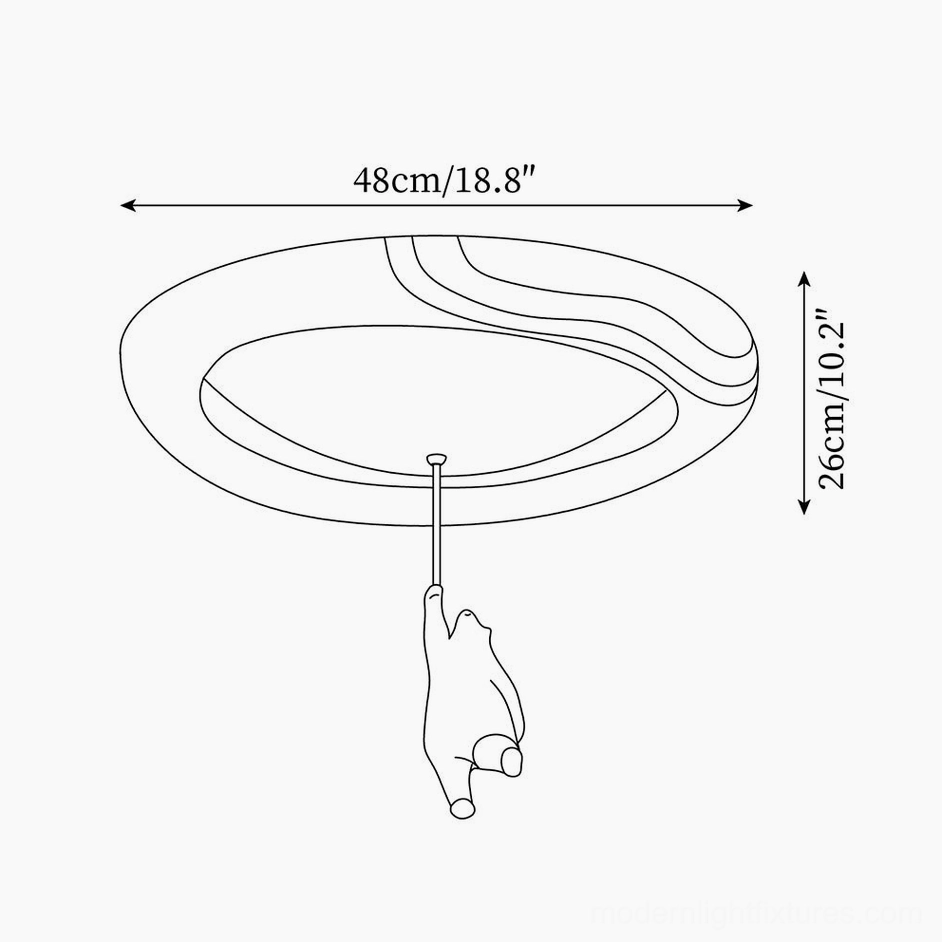 Orthographic technical drawing of Model B and C bear ceiling lamp with 48cm diameter, 26cm height, and wavy rim frame
