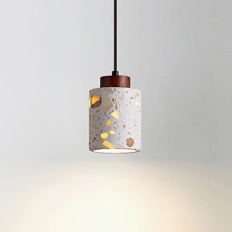 Model B walnut color grey terrazzo pendant lamp standard height proportions