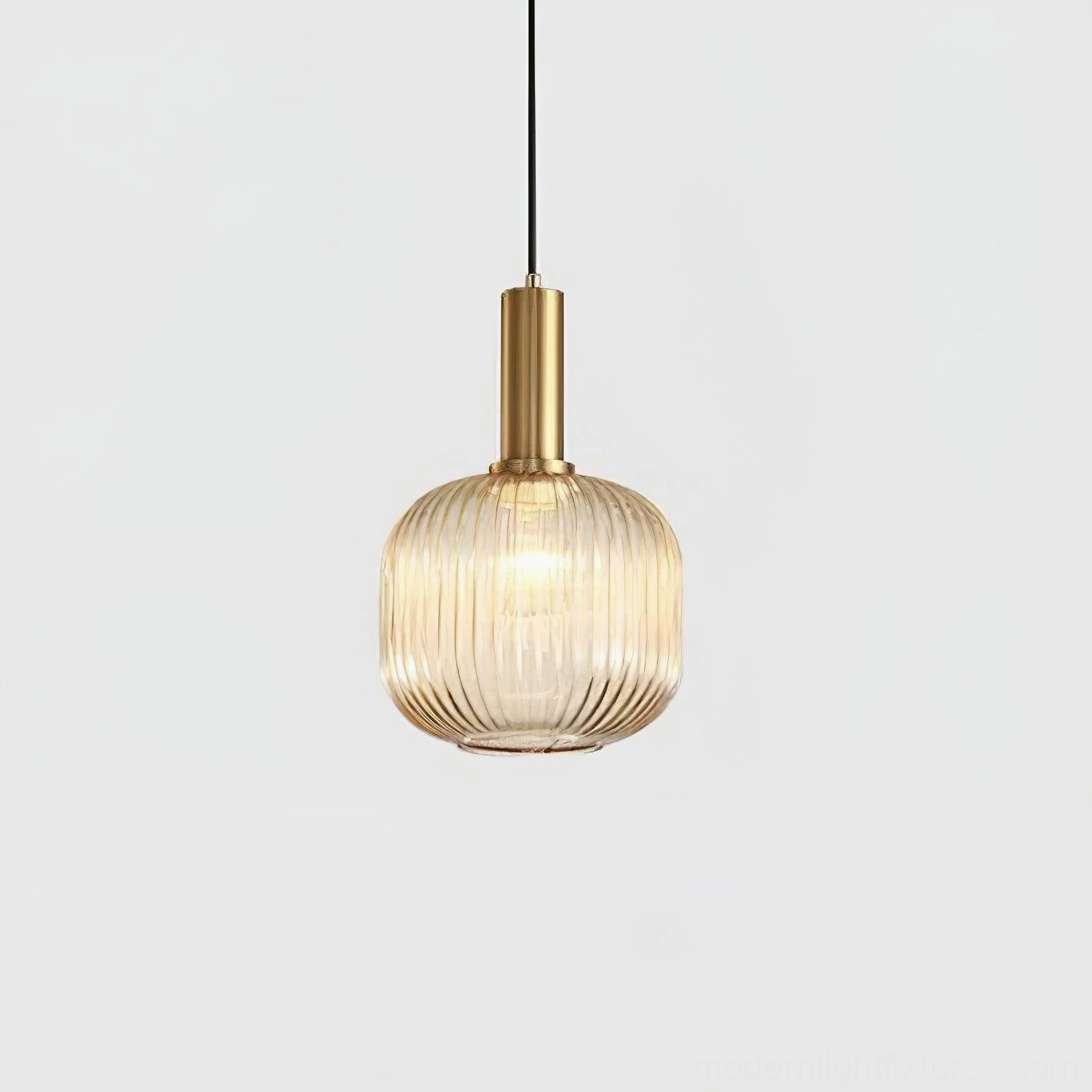 Model B cognac ribbed glass pendant lamp all-purpose size warm tone dining area installation