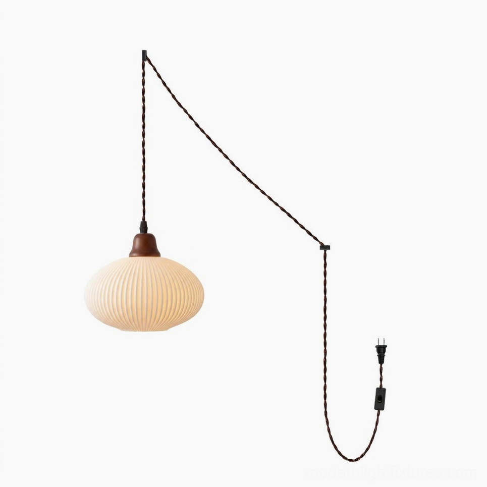 Model B dome ceramic plug-in pendant light with low open profile, perfect for kitchen and nook areas